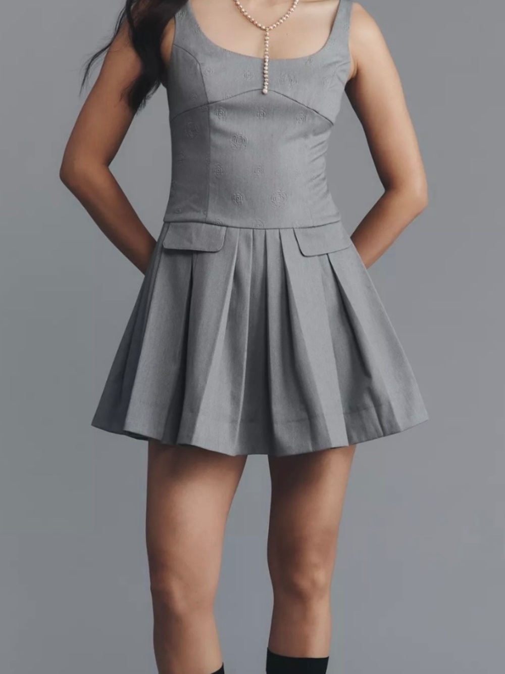 En Saison Quinley Square-Neck Pleated Mini Dress